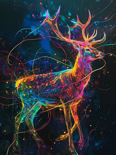 Kleurrijk neon hert