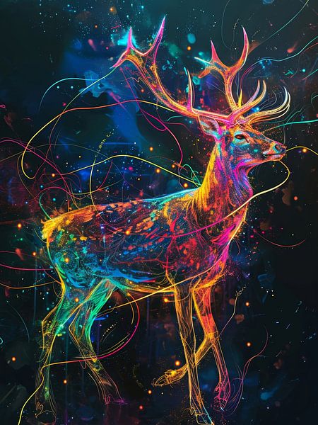 Kleurrijk neon hert van ARTemberaubend