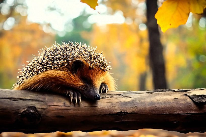 Hérisson dans un paysage d'automne nature par Art & Soul Creations