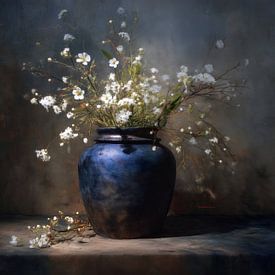 Vase mit Blumen | Midnight Vase with Blossoms von Blickfänger Gemälde
