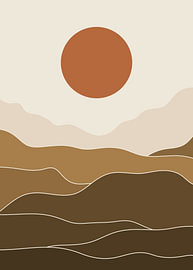 Abstract Bohemian Desert Landscape with Terracotta Sun by Wisnu Xiao