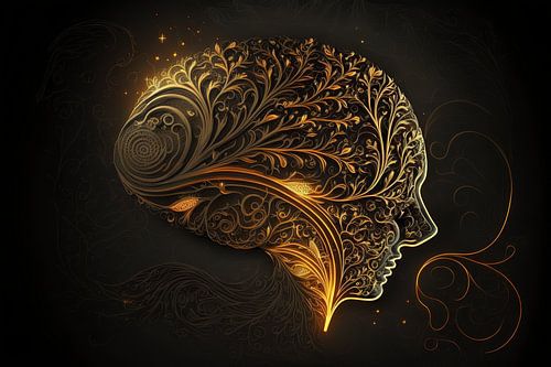 Gouden Gezicht: Een Stralend Abstract Meesterwerk