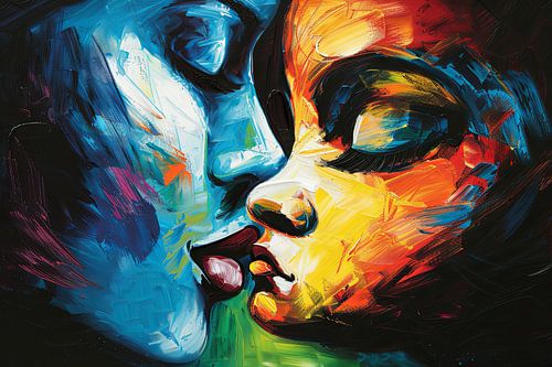 Digitaal abstract schilderachtig portret fictieve vrouw en kind