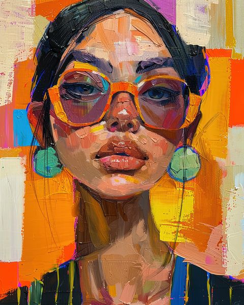 Portrait urbain moderne et culturel d'une femme portant des lunettes de soleil orange par Digatelier