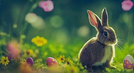 Osterhase mit Eiern, Art Illustration