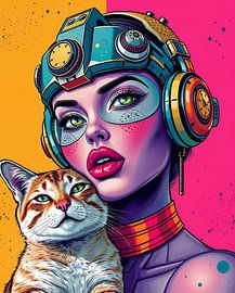 Superwoman mit Katze in Pop Art