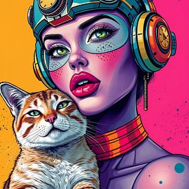 Superwoman met kat in popartstijl van Liona Toussaint