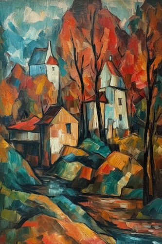 Scène de village abstraite