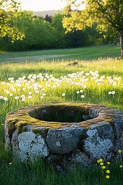 Oude stenen put met bloemen van Imperial Art House