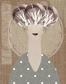 Abstract woman's portrait botanical geometrical in brown and grey by Dina Dankers