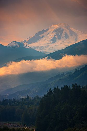 Zonsopkomst Mount Baker, Washington State, Verenigde Staten