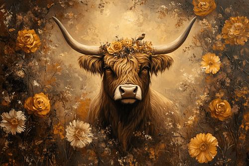 Scottish Highlander with Flower Crown Timeless Elegance