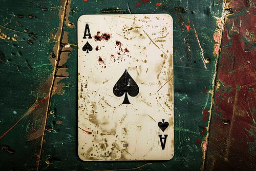 Beschadigde speelkaart met verf en vlekken