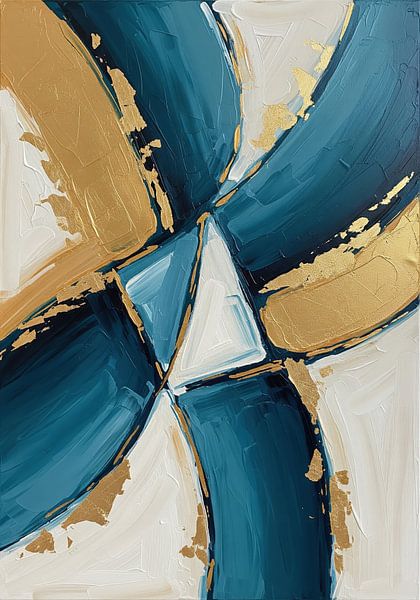 Abstraktes Gemälde mit geometrischen Formen in Teal, Gold und Weiß von Markus Gann