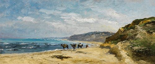 Chevaux de Carlos de Haes au bord de la mer, paysage antique