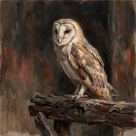 Barn Owl on Perch Oil Painting