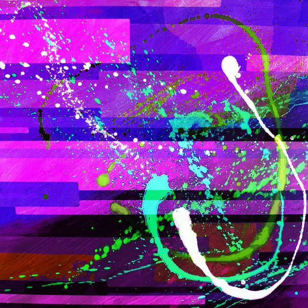 Œuvre d'art numérique moderne et abstraite en rose, violet et bleu par Art By Dominic