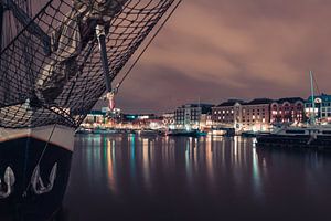 Willemdok Antwerpen - Segelschiff bei Nacht