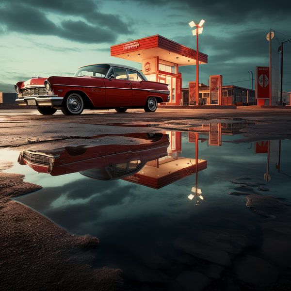 Oldtimer rote Tankstelle 03 von Ellen Reografie