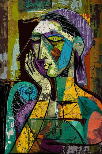 Kubistisch portret van een vrouw in gedachten