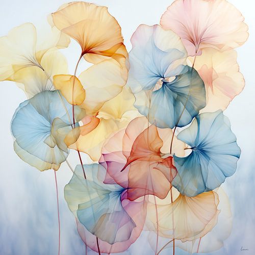 Abstracte weergave van zijden veelkleurige bloemen