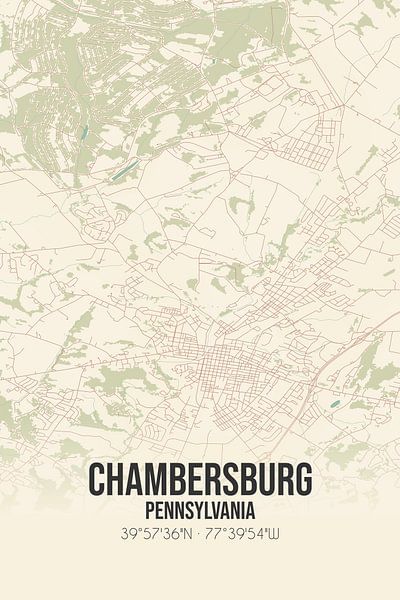 Alte Karte von Chambersburg (Pennsylvania), USA. von Ortsdrucke