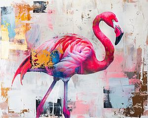 Peinture du flamant rose coloré