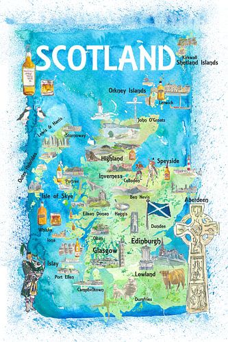 Carte illustrée de l'Écosse avec les curiosités et les points forts