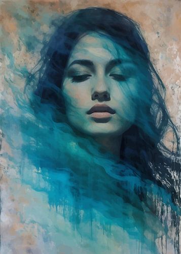 Abstract meisjesportret met blauwe rook