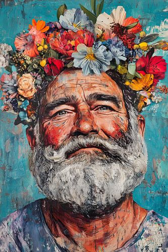 Man met baard en bloemen