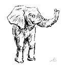 Zwart wit houtskool tekening van een olifant van Emiel de Lange thumbnail