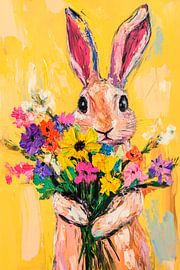 Mooi konijn met bloemen van Poster Art Shop