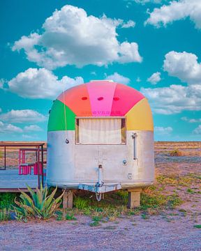 Vintage Camper Trailer With Rainbow Top by Tom Windeknecht