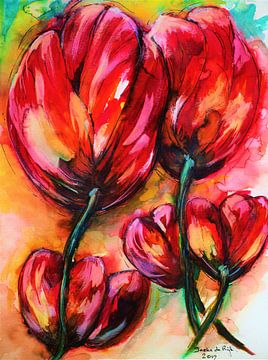 Rode tulpen. van Ineke de Rijk