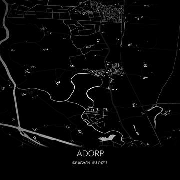 Zwart-witte landkaart van Adorp, Groningen. van Rezona