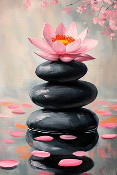 Blooming lotus flower on stones - Harmony by Poster Art Shop