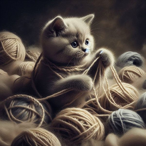british shorthair kitten plays with wool by Bernhard Karssies