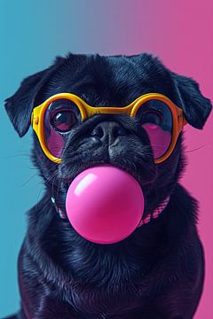 Bulldog avec balle à bulles sur Art Merveilleux
