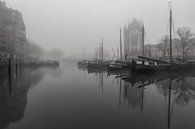 Old harbour in the mist at sunrise by Ilya Korzelius thumbnail