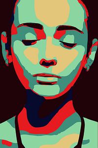 Minimalistisches Frauengesicht, geschlossene Augen, Zen, in der Pop Art
