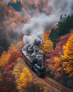 Historischer Zug im Herbstwald