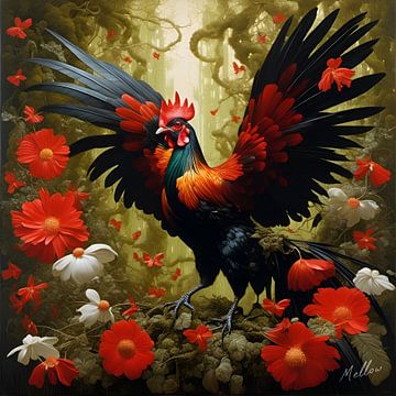 Jungle Flora Surrealism: Red Junglefowl by Mellow Art