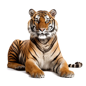 Tigerporträt isoliert auf weißem Hintergrund, Studiobeleuchtung
