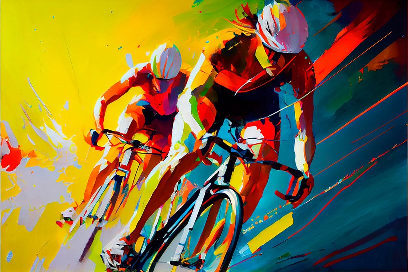Impressionistisch schilderij met wielrenners. Deel 2 van Maarten Knops