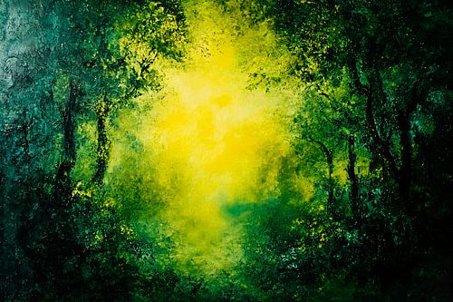 Mysterieus bos met lichtinval