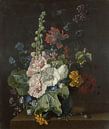 Stockrosen und andere Blumen in einer Vase, Jan van Huysum von Meisterhafte Meister Miniaturansicht