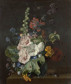 Stockrosen und andere Blumen in einer Vase, Jan van Huysum