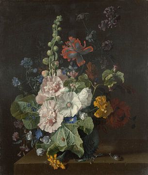 Stockrosen und andere Blumen in einer Vase, Jan van Huysum