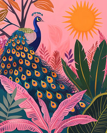 Tropical Peacock in Pink Botanical Garden by Gentle Echoes