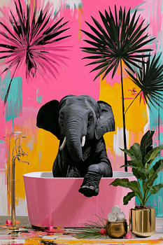 Elephant in Bathtub | Tropical Bathroom Pink